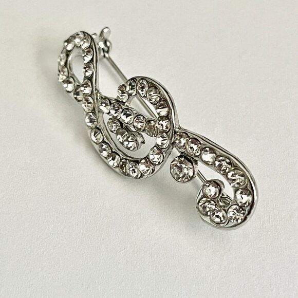 Crystal Music Clef Note Brooch Pin Musician Singer Teacher Gift Silver Plated - Picture 8 of 9